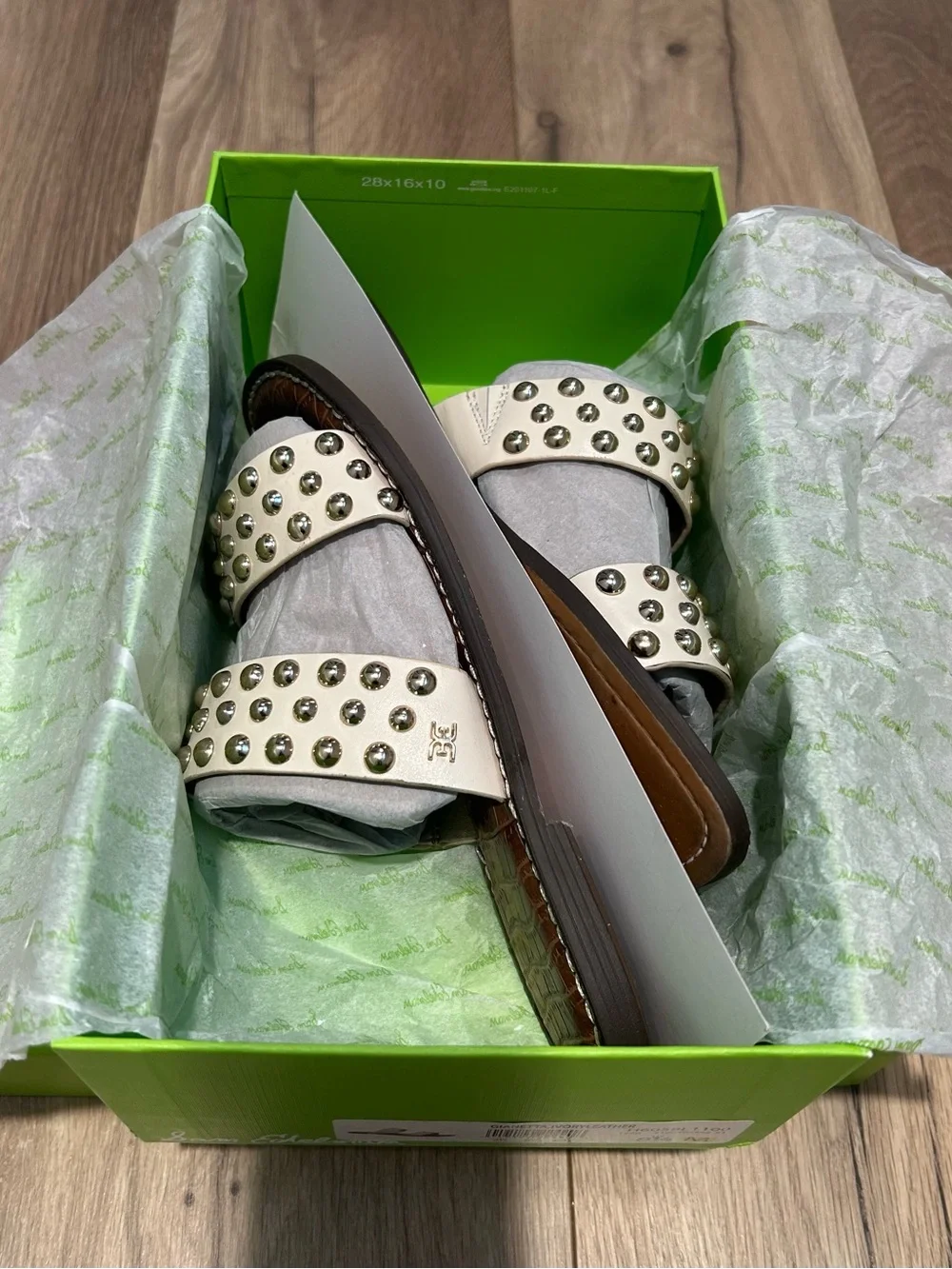 Sam Edelman Ivory Leather Studded Double-Strap Slide Mules - Picture 12 of 12